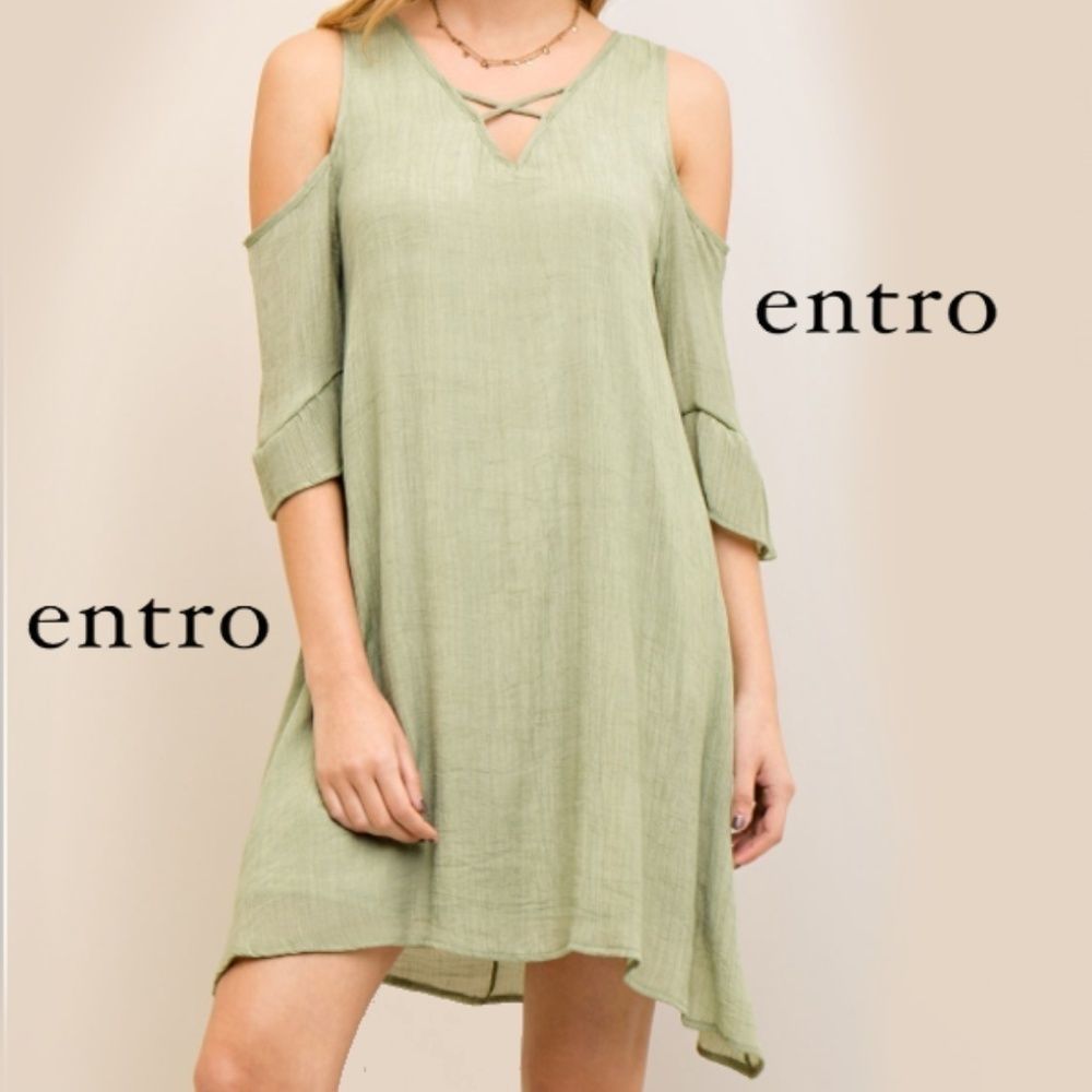 Olive Green Cold Shoulder Dress Gorgeous Spring